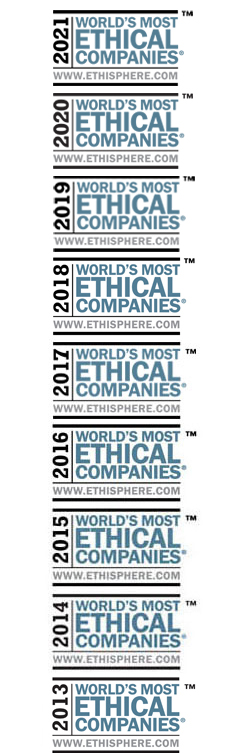 Awarded as one of the World's Most Ethical Companies 2015, 2014 and 2013 by www.ethisphere.com