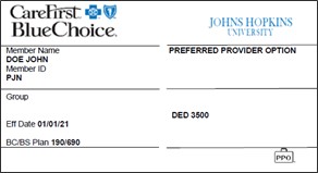 CareFirst Johns Hopkins Identification Card - Front