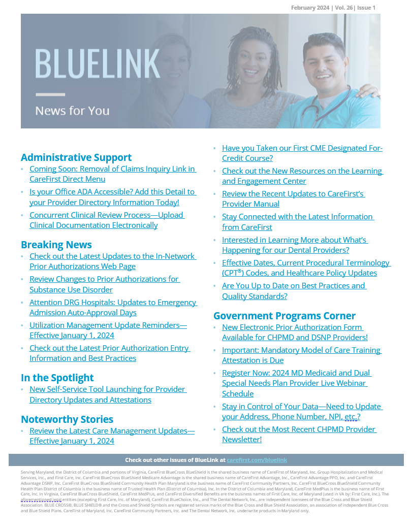 Cover of BlueLink February 2024 issue