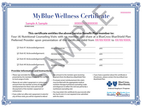 Sample of MyBlue Wellness Certificate