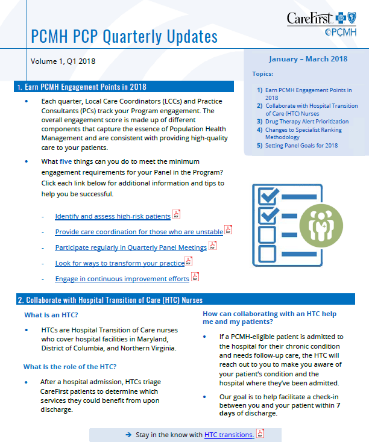 PCMH PCP Quarterly Updates -Volume 5, Q1 2018. This link opens in a new window.
