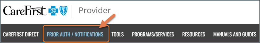 Screenshot showing prior auth / notifications tab